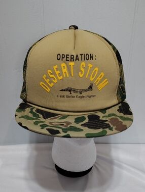 Vintage Operation Desert‎ Storm Trucker Hat Camo Snapback USA Military 90s